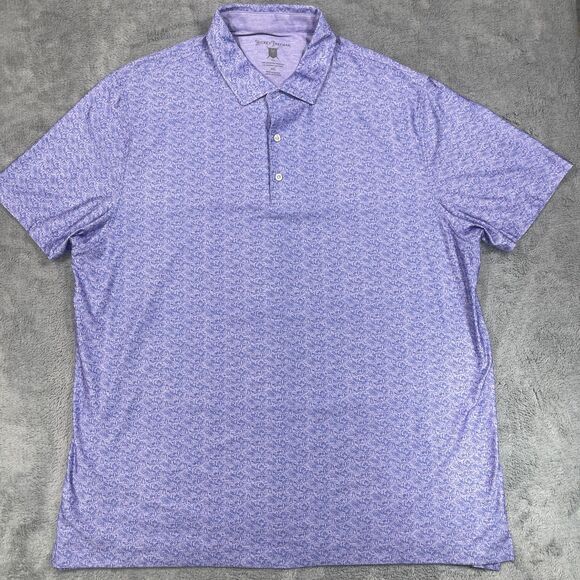 Hickey Freeman Polo Shirt Men's 2XL Purple Printed Stretch Collared Short Sleeve - Picture 1 of 13